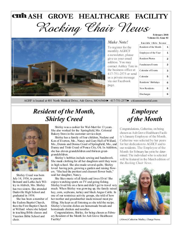 Ash Grove Healthcare Facility's Rocking Chair News February 2018