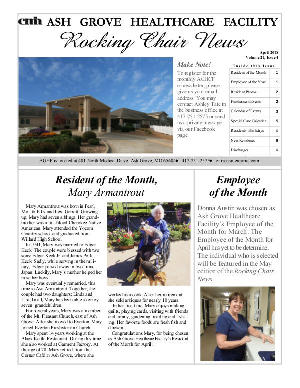 Ash Grove Healthcare Facility's Rocking Chair News April 2018