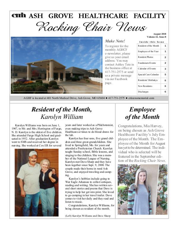 Ash Grove Healthcare Facility's Rocking Chair News August 2018