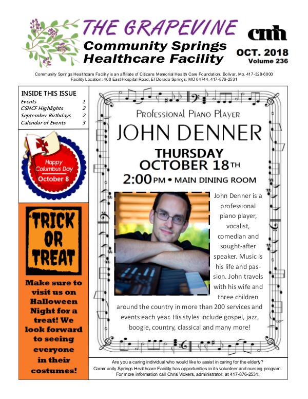 Community Springs Healthcare Facility's The Grapevine October 2018