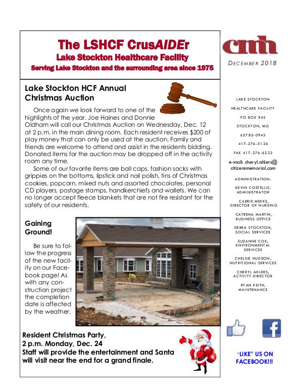 Lake Stockton Healthcare Facility eNewsletter December 2018