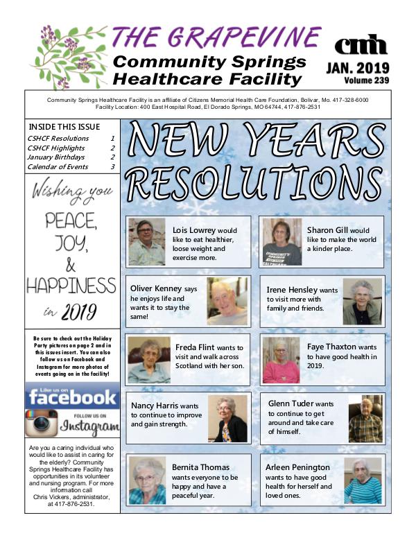 Community Springs Healthcare Facility's The Grapevine January 2019