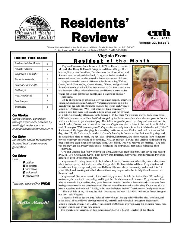 CMHCF Residents' Review March 2019