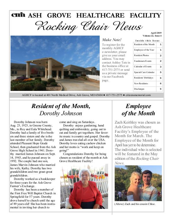 Ash Grove Healthcare Facility's Rocking Chair News April 2019