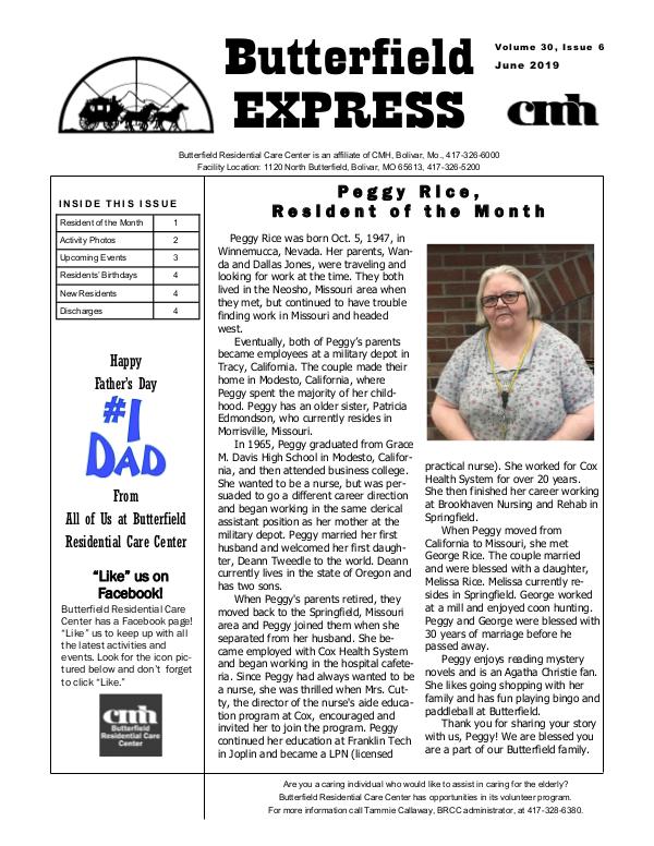 Butterfield Residential Care Center's Butterfield Express June 2019