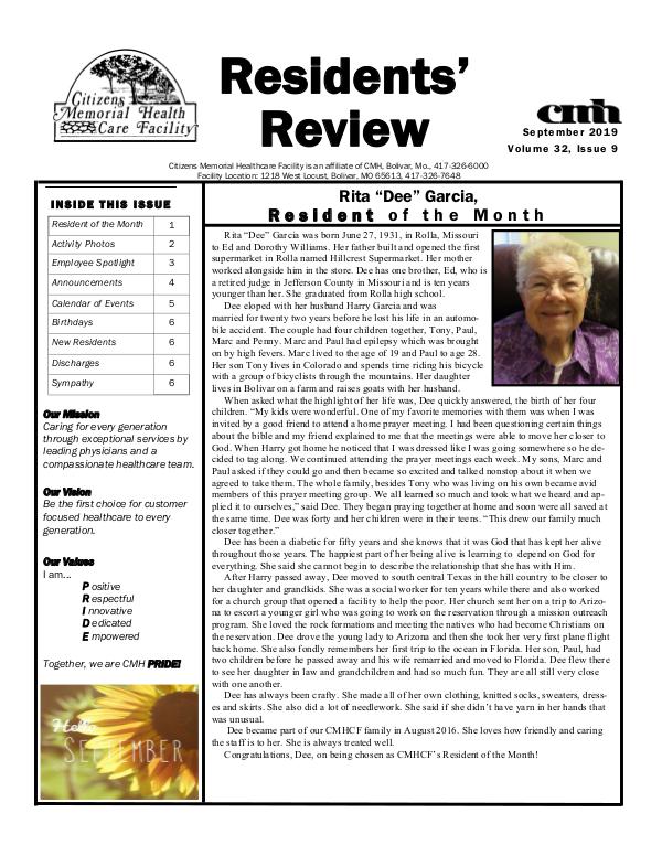 CMHCF Residents' Review September 2019