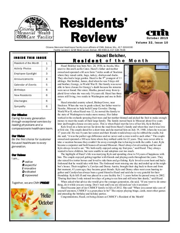 CMHCF Residents' Review October 2019