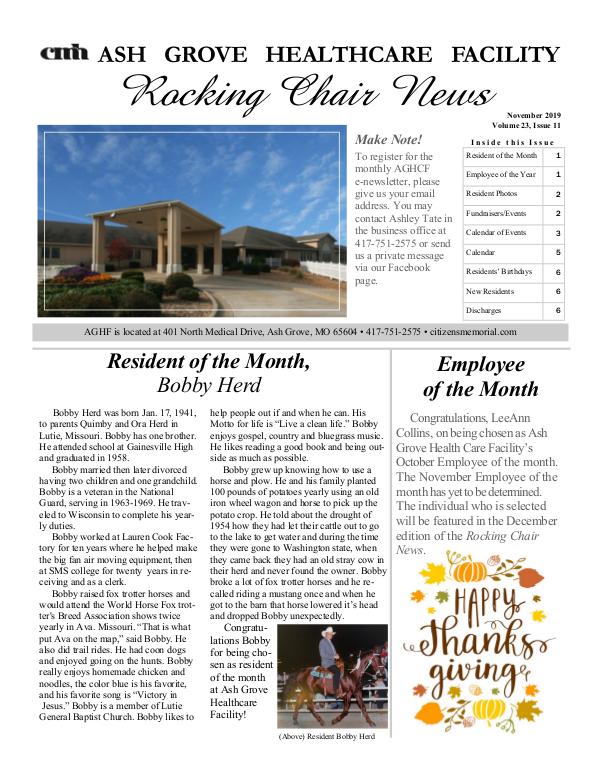 Ash Grove Healthcare Facility's Rocking Chair News November 2019