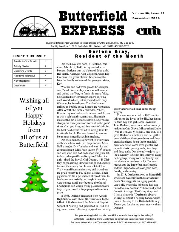 Butterfield Residential Care Center's Butterfield Express December 2019