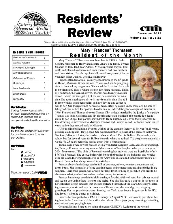 CMHCF Residents' Review December 2019