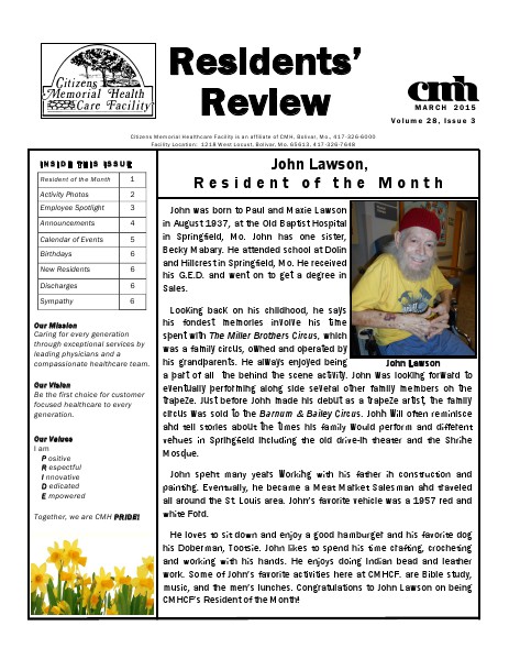 CMHCF Residents' Review March 2015