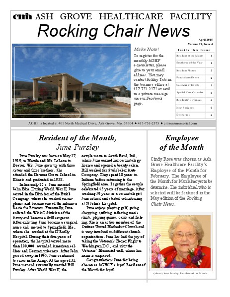 Ash Grove Healthcare Facility's Rocking Chair News April 2015