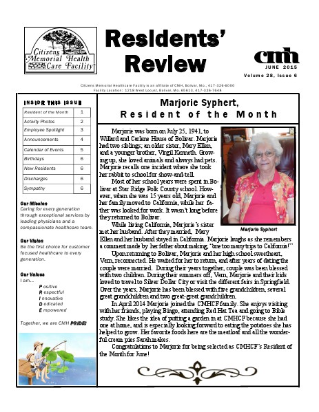 CMHCF Residents' Review June 2015