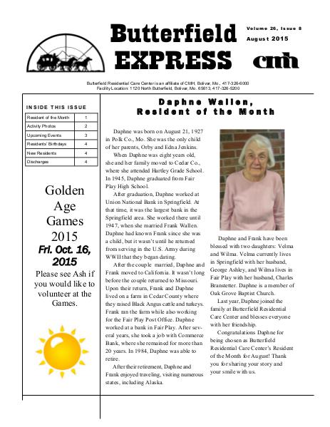 Butterfield Residential Care Center's Butterfield Express August 2015