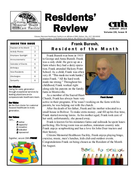 CMHCF Residents' Review August 2015