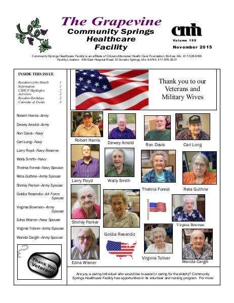 Community Springs Healthcare Facility's The Grapevine November 2015