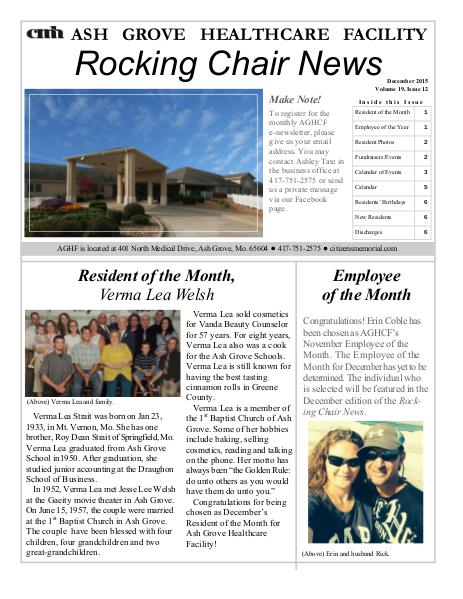 Ash Grove Healthcare Facility's Rocking Chair News December 2015