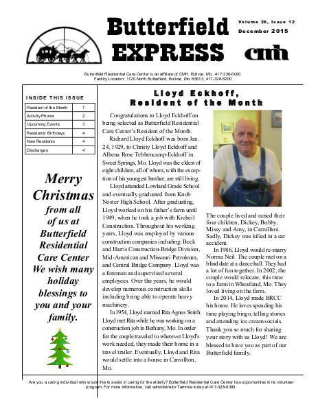 Butterfield Residential Care Center's Butterfield Express December 2015