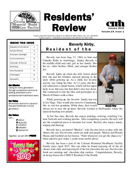 CMHCF Residents' Review January 2016