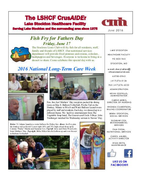 Lake Stockton Healthcare Facility eNewsletter June 2016