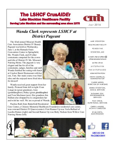 Lake Stockton Healthcare Facility eNewsletter July 2016