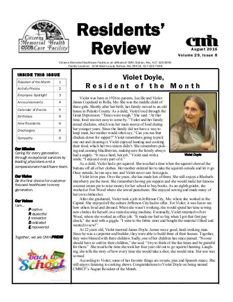 CMHCF Residents' Review August 2016