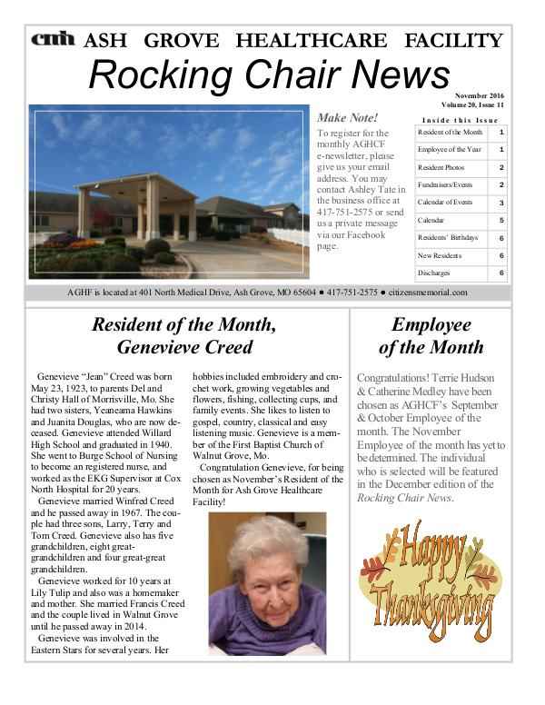 Ash Grove Healthcare Facility's Rocking Chair News November 2016