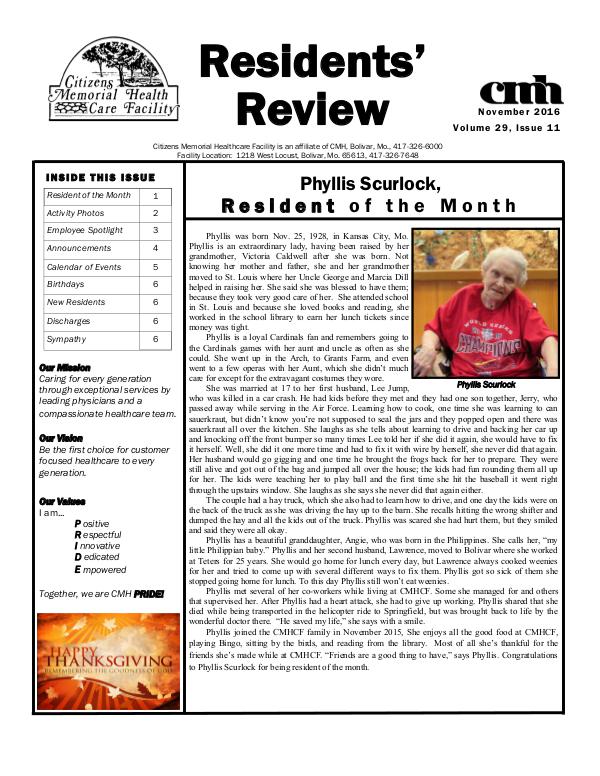 CMHCF Residents' Review November 2016