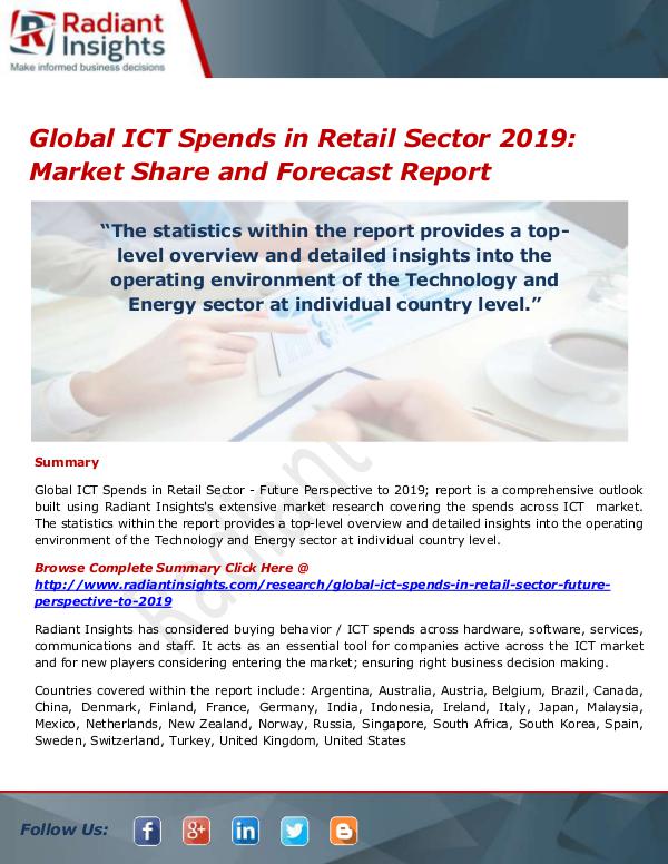 Consumer Goods Research Reports by Radiant Insights Global ICT Spends in Retail Sector Market