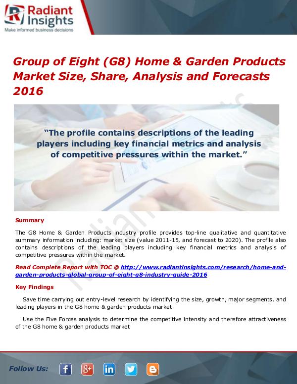 Consumer Goods Research Reports by Radiant Insights Group Of Eight (G8) Home & Garden Products Market