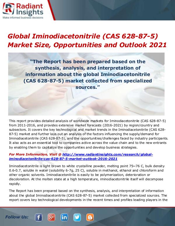 Chemicals and Materials Research Reports Global Iminodiacetonitrile (CAS 628-87-5) Market