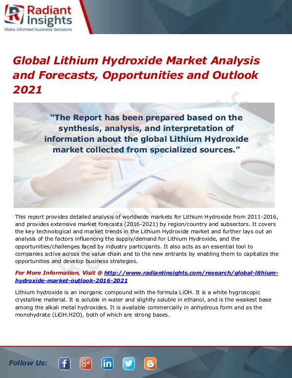 Chemicals and Materials Research Reports Global Lithium Hydroxide Market