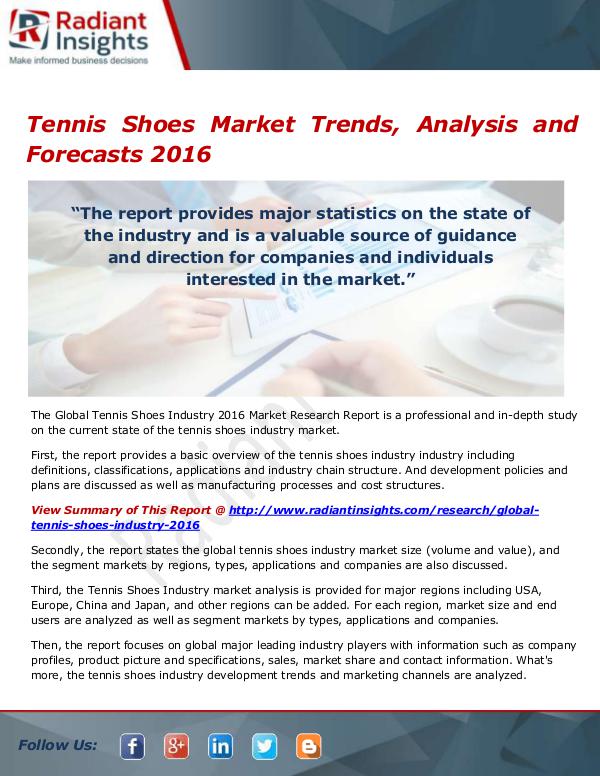 Consumer Goods Research Reports by Radiant Insights Tennis Shoes Market Size, Share, Growth, Trends, A