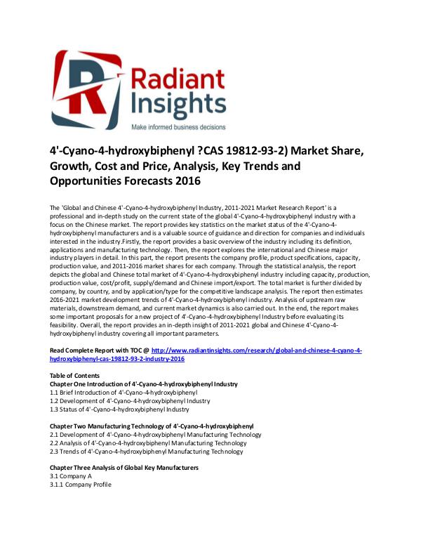 4'-Cyano-4-hydroxybiphenyl ?CAS 19812-93-2) Market Size 2016 4'-Cyano-4-hydroxybiphenyl Industry, 2011-2021 Mar