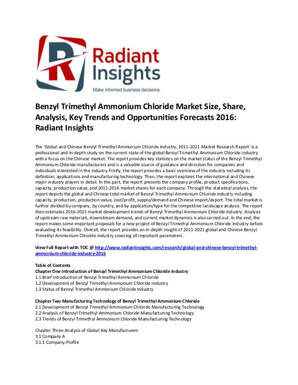 Benzyl Trimethyl Ammonium Chloride Market Size, Share 2016 Global and Chinese Benzyl Trimethyl Ammonium Chlor