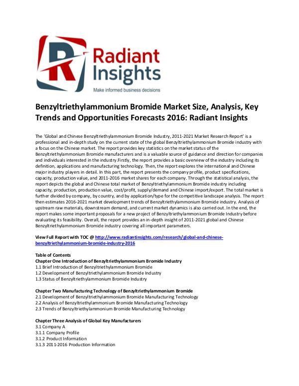 Benzyltriethylammonium Bromide Market Size, Share 2016 Global and Chinese Benzyltriethylammonium Bromide