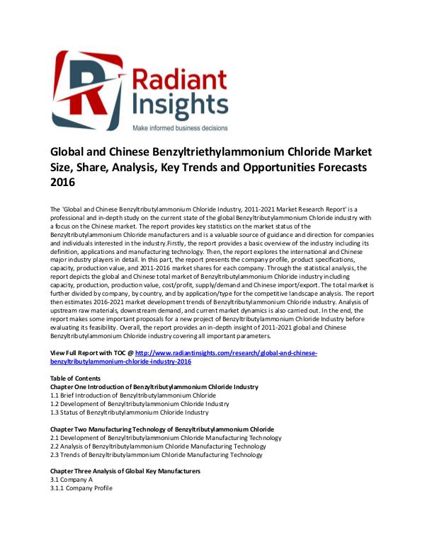 Benzyltriethylammonium Chloride Market Share 2016 Global and Chinese Benzyltributylammonium Chloride