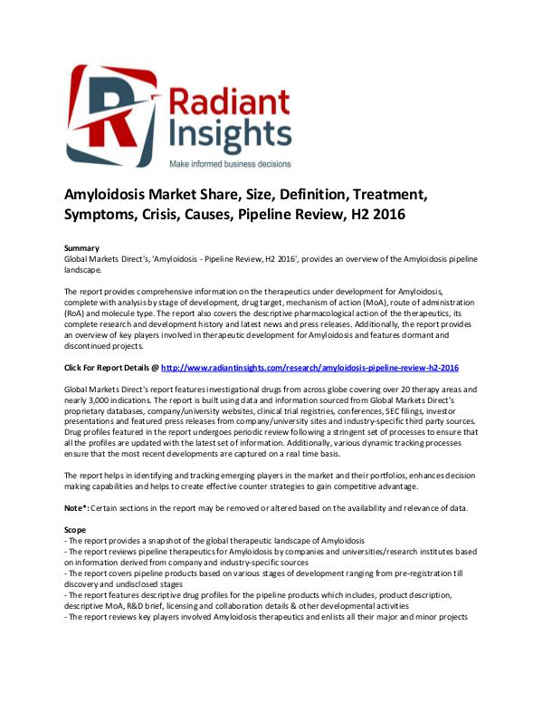 Amyloidosis Market Share, Size, Definition, H2 2016 Dec 2017