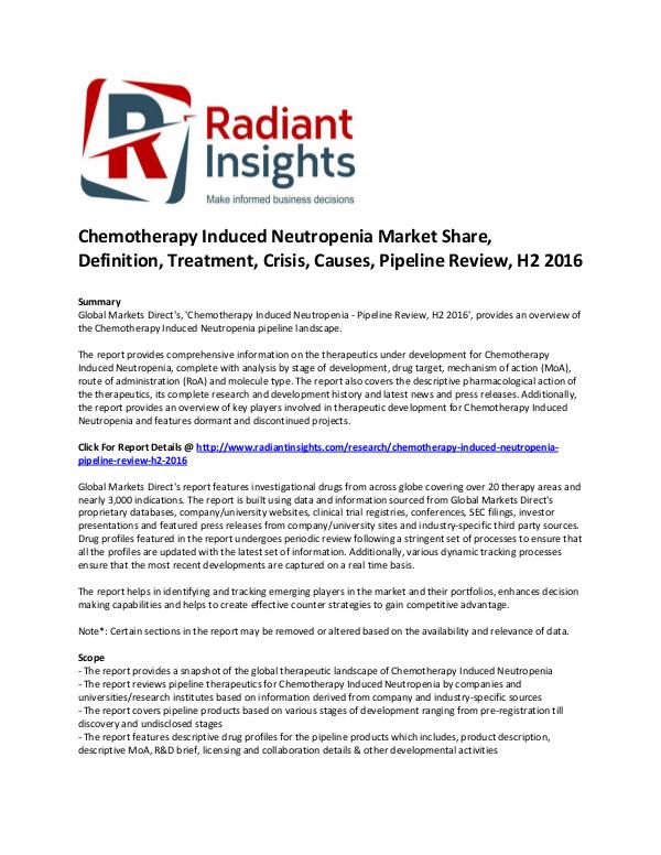 Chemotherapy Induced Neutropenia Market Size, Crisis, Causes 2016 DEC 2017