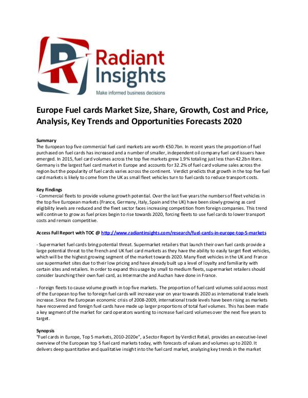 Europe Fuel cards Market Size, Share 2016 Dec 2016