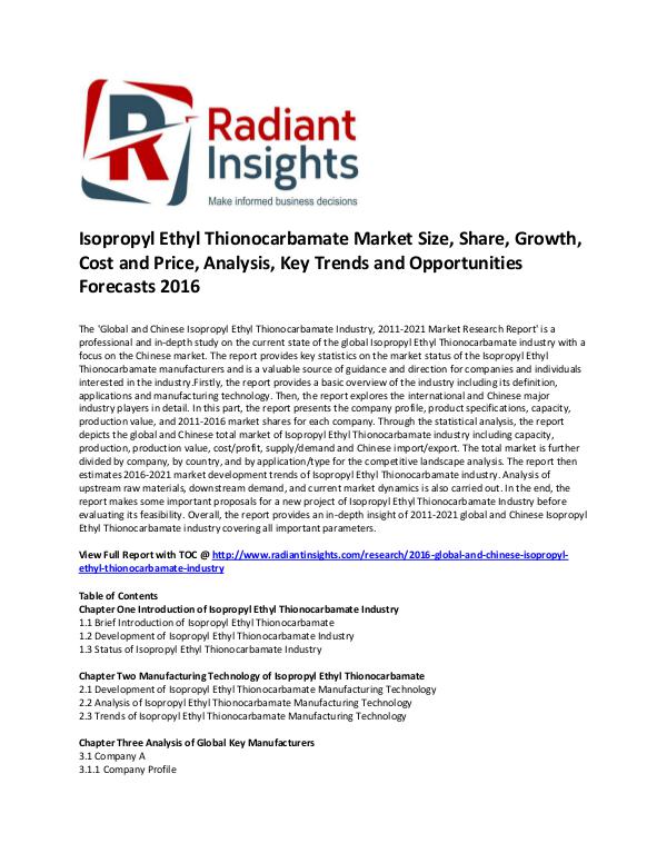 Isopropyl Ethyl Thionocarbamate Market Size, Share, 2016 Dec 2016