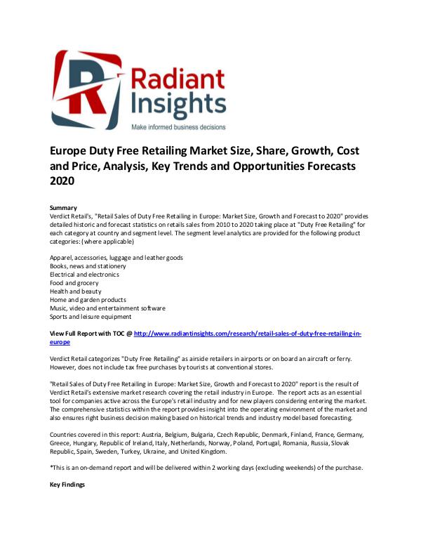 Consumer Goods Research Reports by Radiant Insights Europe Duty Free Retailing Market