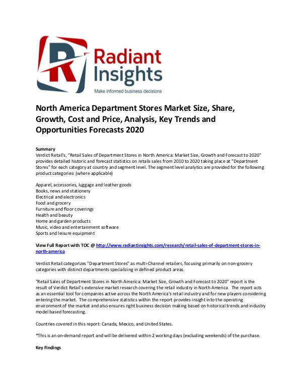 Consumer Goods Research Reports by Radiant Insights North America Department Stores Market