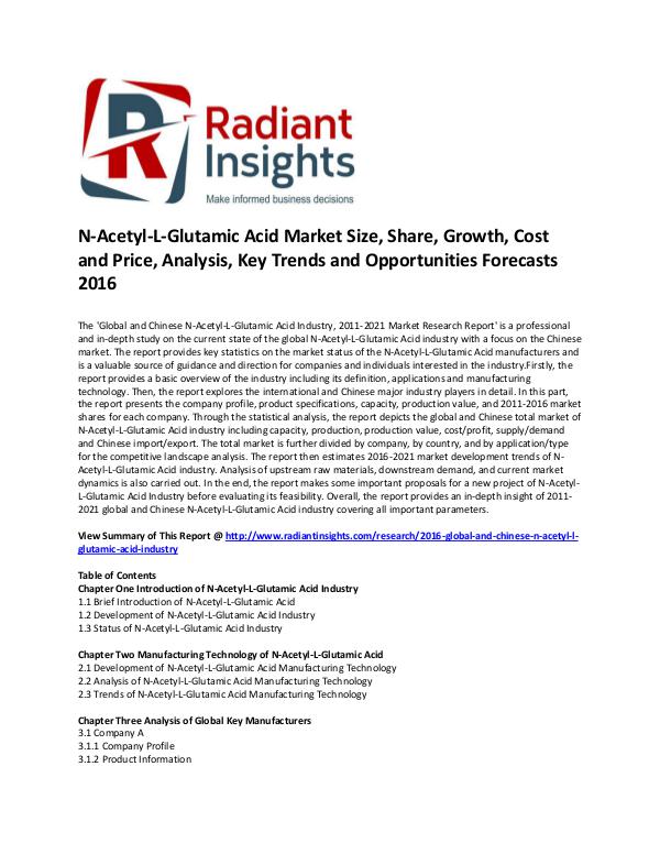 Consumer Goods Research Reports by Radiant Insights N-Acetyl-L-Glutamic Acid Industry