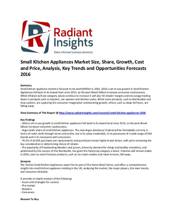 Consumer Goods Research Reports by Radiant Insights Small Kitchen Appliances Market