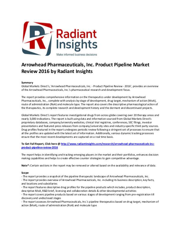 Pharmaceuticals and Healthcare Reports Arrowhead Pharmaceuticals, Inc