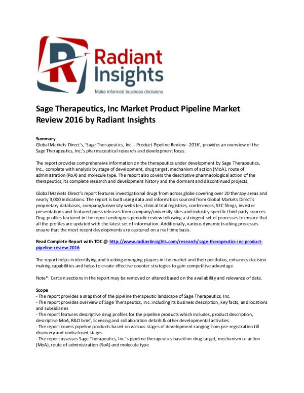 Pharmaceuticals and Healthcare Reports Sage Therapeutics, Inc Market