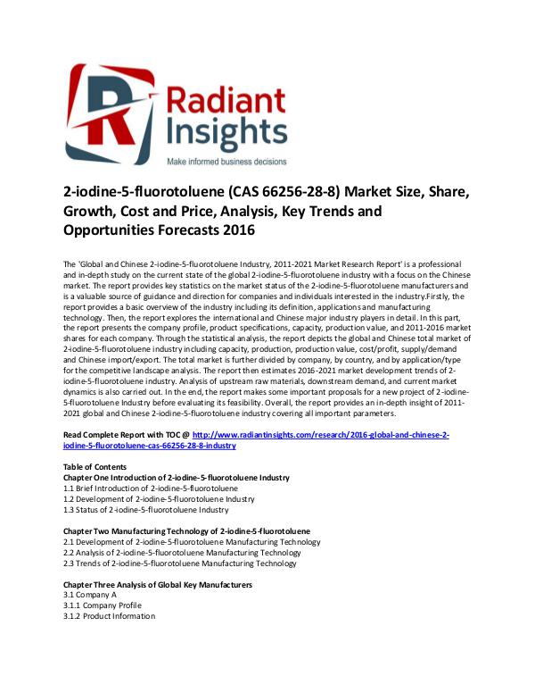 Chemicals and Materials Research Reports 2-iodine-5-fluorotoluene Industry