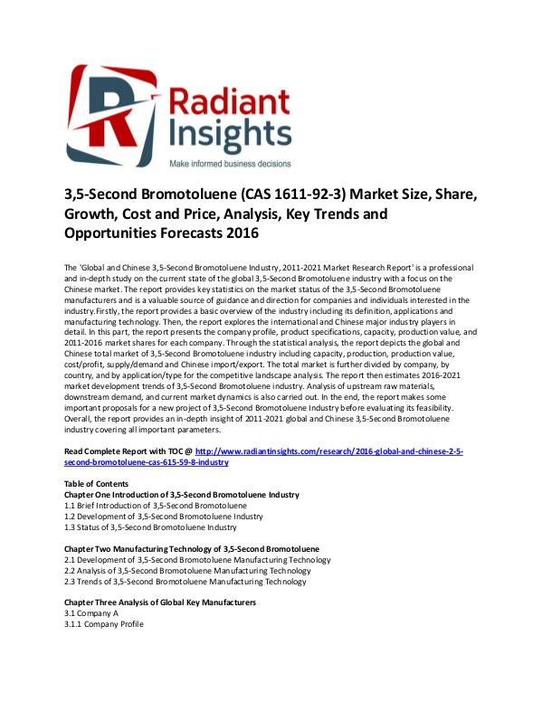 Chemicals and Materials Research Reports 3,5-Second Bromotoluene Market