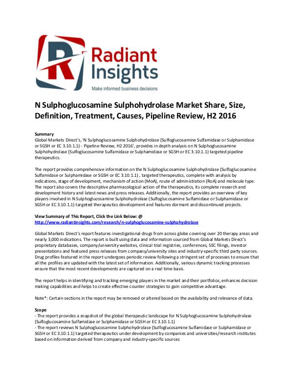 Pharmaceuticals and Healthcare Reports N Sulphoglucosamine Sulphohydrolase Market